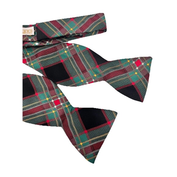 Carrot And Gibbs Green Tartan Plaid  100% Silk USA Bow Tie Multi Color Handmade - Picture 2 of 4
